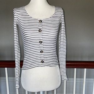 Juniors Striped Long Sleeve Shirt Navy and White Size XS